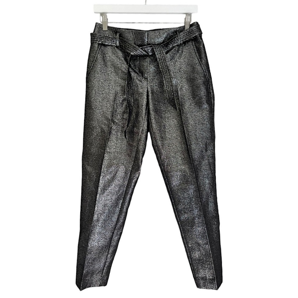 NWT Loft Women’s Tie Waist Glitter Sparkle Pleated Pants Black Silver Size 0